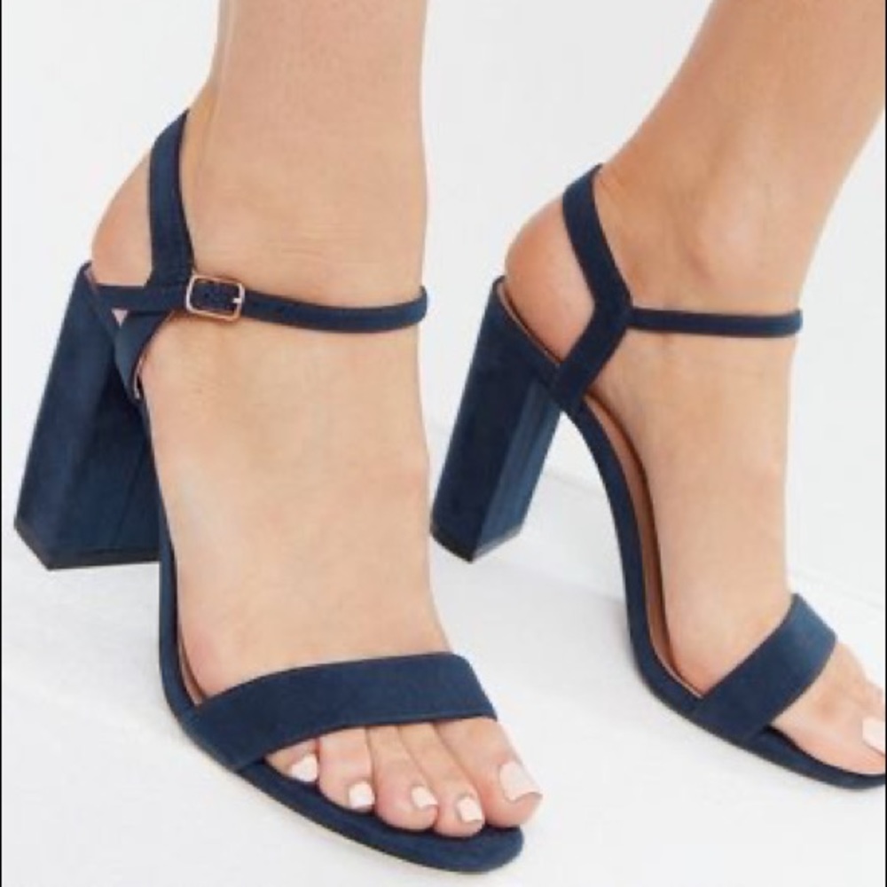 Women’s Navy Block Heel Sandals with Ankle Strap